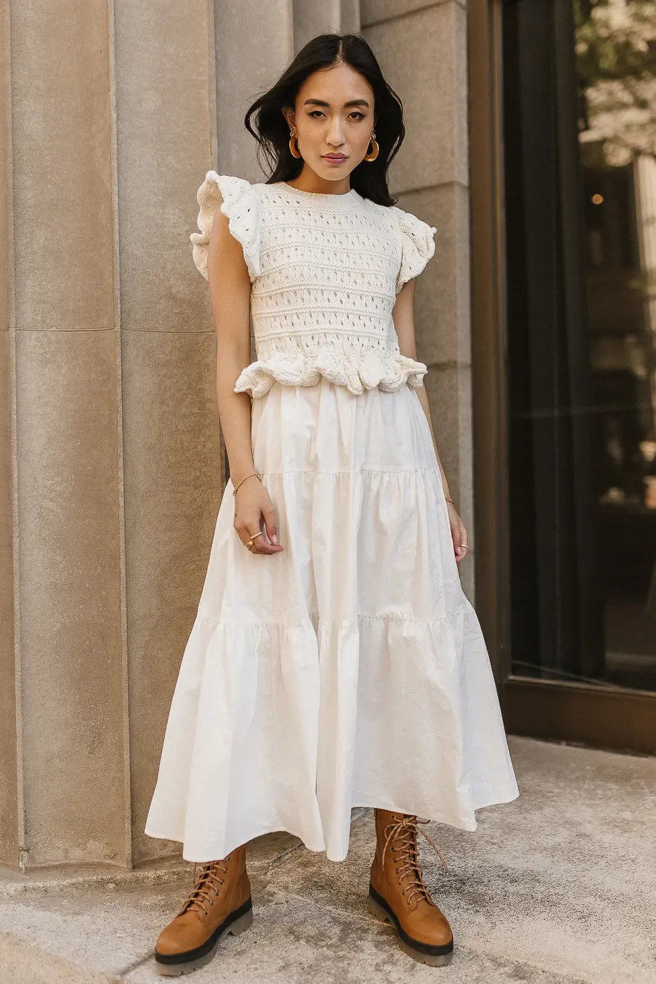 Carey Maxi Dress in Cream | Twofer Sweater Maxi Dress | Böhme US