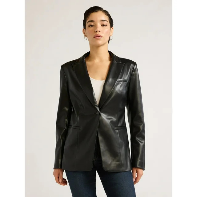Sofia Jeans Women's Faux Leather Single Breasted Blazer, Sizes XS-XXL | Walmart (US)