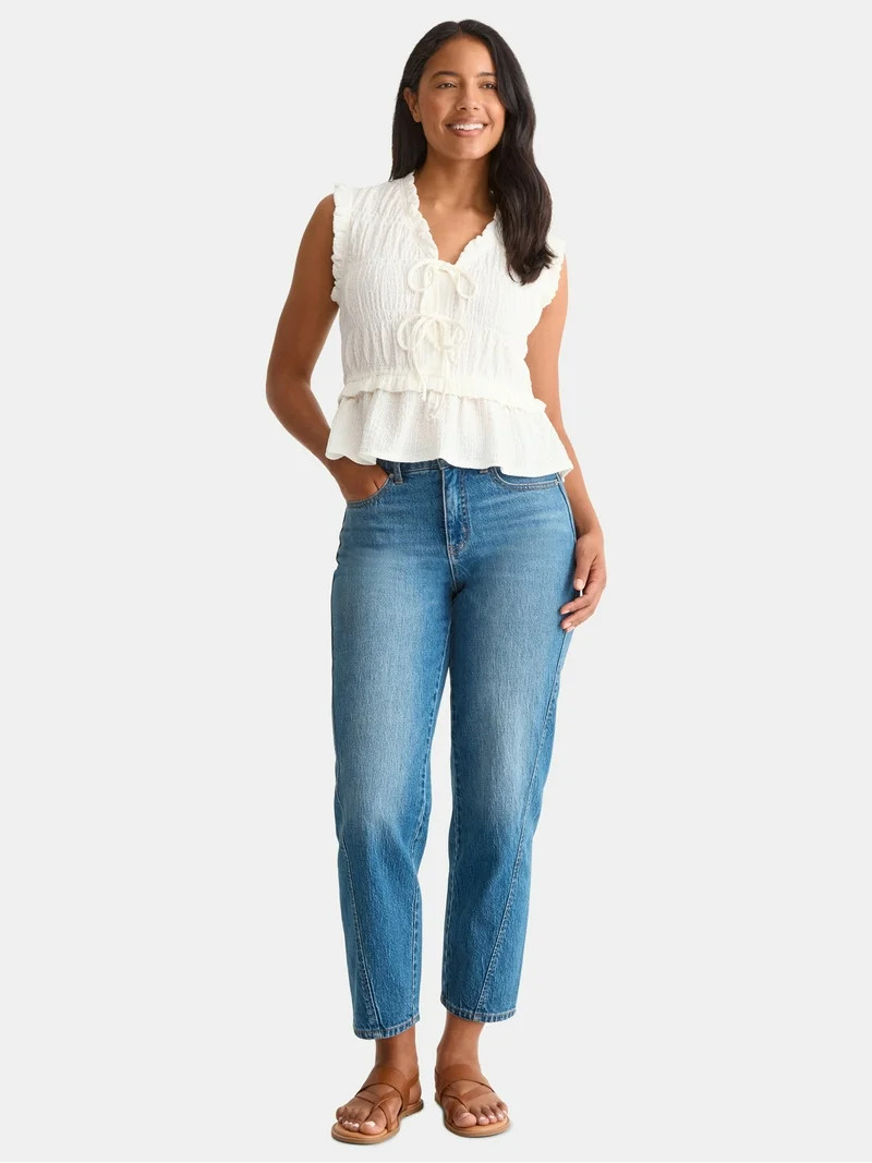 Time and Tru Women's Textured Tie Front Top, Sizes XS-XXXL | Walmart (US)