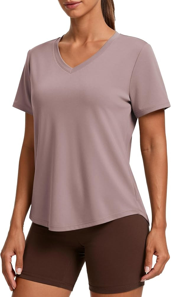 PINSPARK Soft Workout Tops for Women Short Sleeve V Neck Moisture Wicking UPF 50+ Sun Protection ... | Amazon (US)