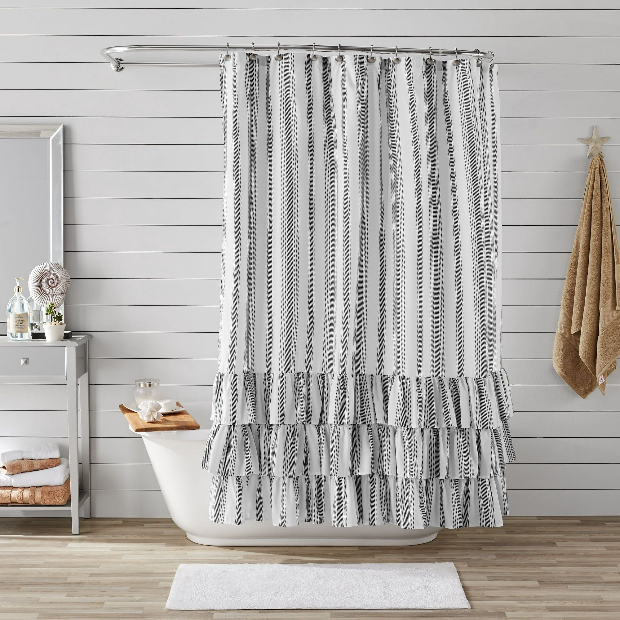 Better Homes & Gardens Striped Ruffle Printed Polyester Microfiber Fabric Shower Curtain, Ruffled... | Walmart (US)