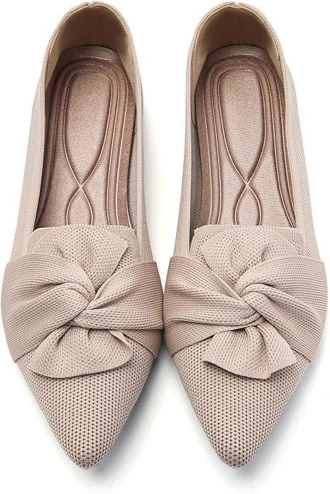 Flats for Womens Pointed Toe Ballet Flats with Bow Comfortable Knit Dressy Flats | Amazon (US)