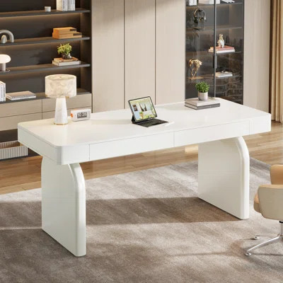 63" White Luxurious Executive Desk with Drawers, Moern Office Desk | Wayfair North America