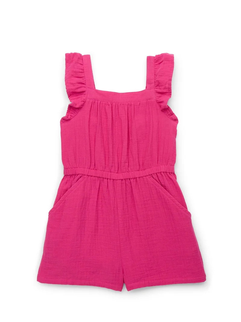 Wonder Nation Girls Square Neck Romper with Flutter Sleeves, Sizes 4-18 & Plus | Walmart (US)