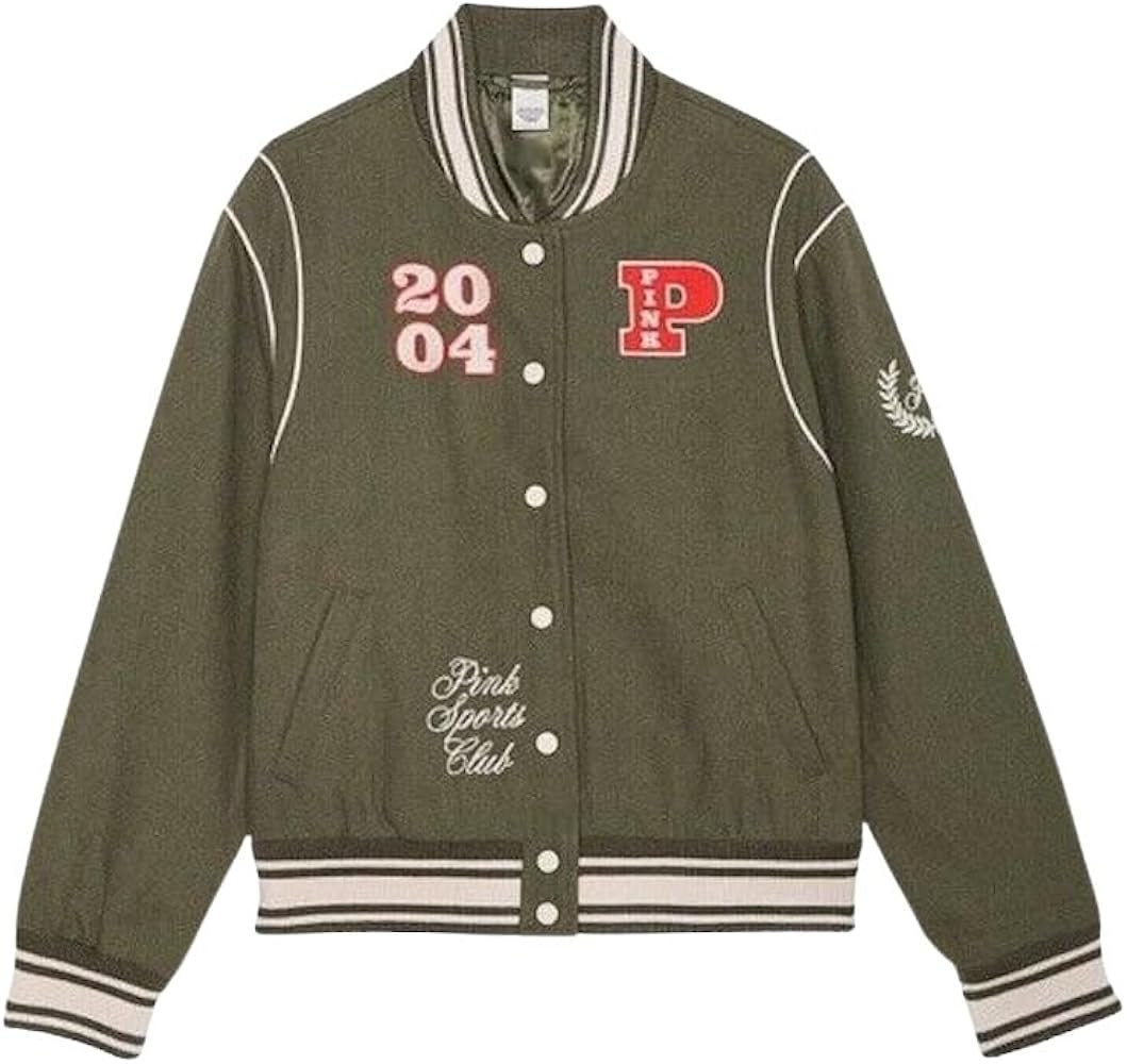 Victoria's Secret Pink Varsity Jacket Snap Closure Color Green New | Amazon (US)
