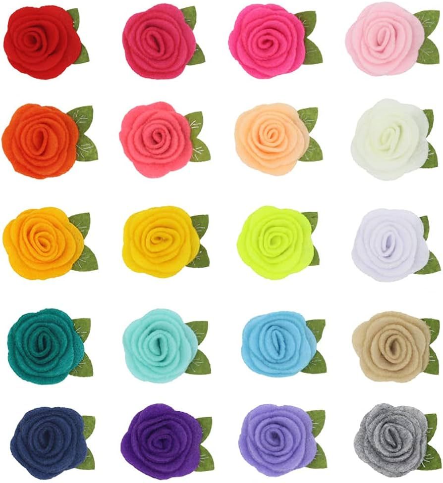 JKJF 20 Pcs Felt Rosette with Leaf Felt Rose Flowers Fabric Flowers for DIY Crafts Hair Accessori... | Amazon (US)
