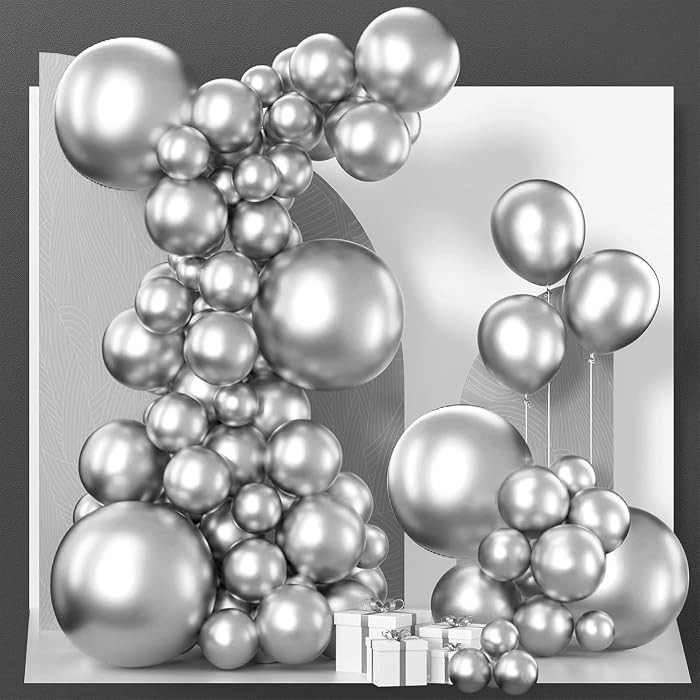 PartyWoo Metallic Silver Balloons 140pcs Different Sizes of 18 12 10 5 Inch | Amazon (US)