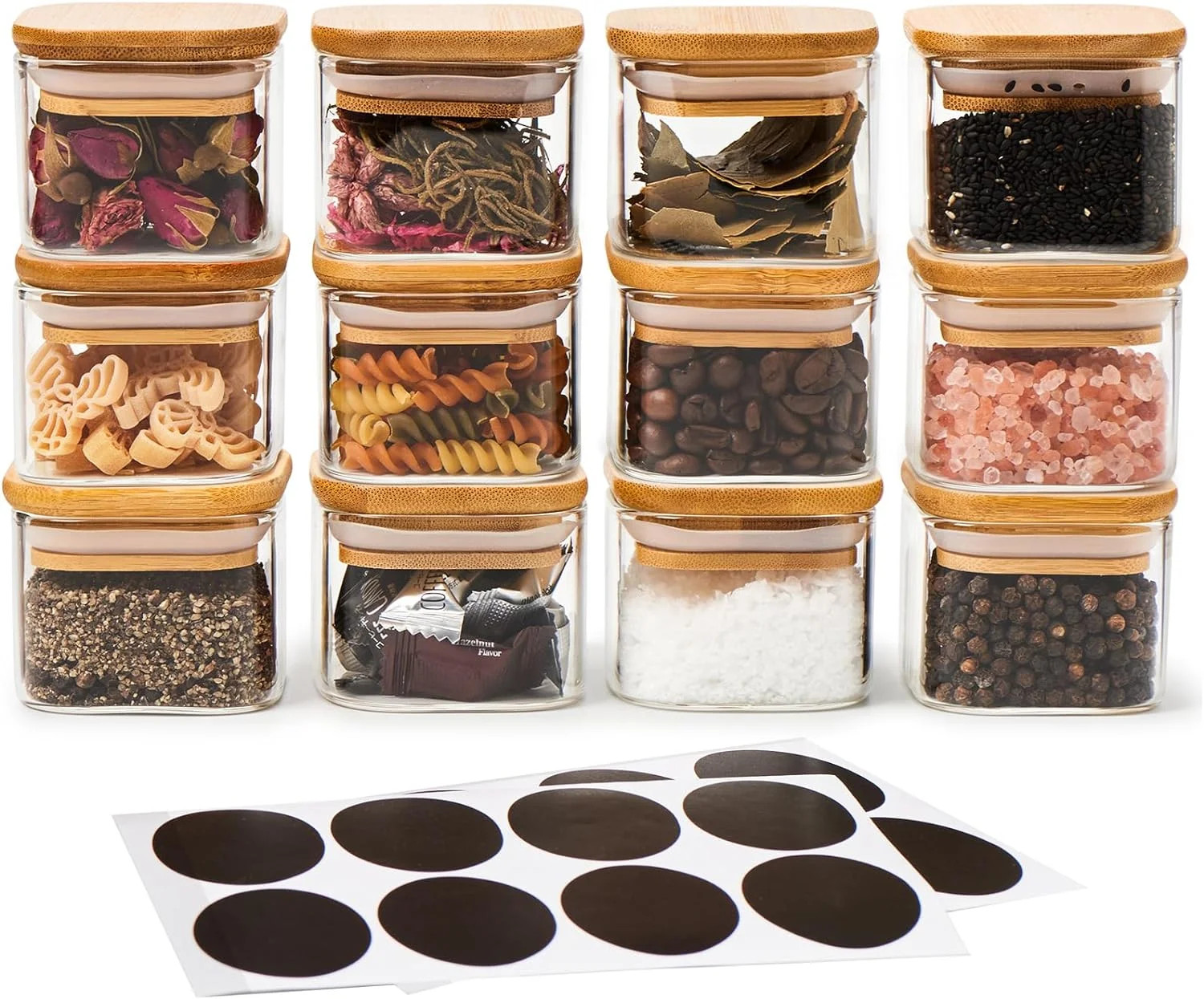 EZOWare 70ml Glass Jar Bottle, 12 Pc Square Air Tight Canister Storage Containers with Natural Ba... | Walmart (US)