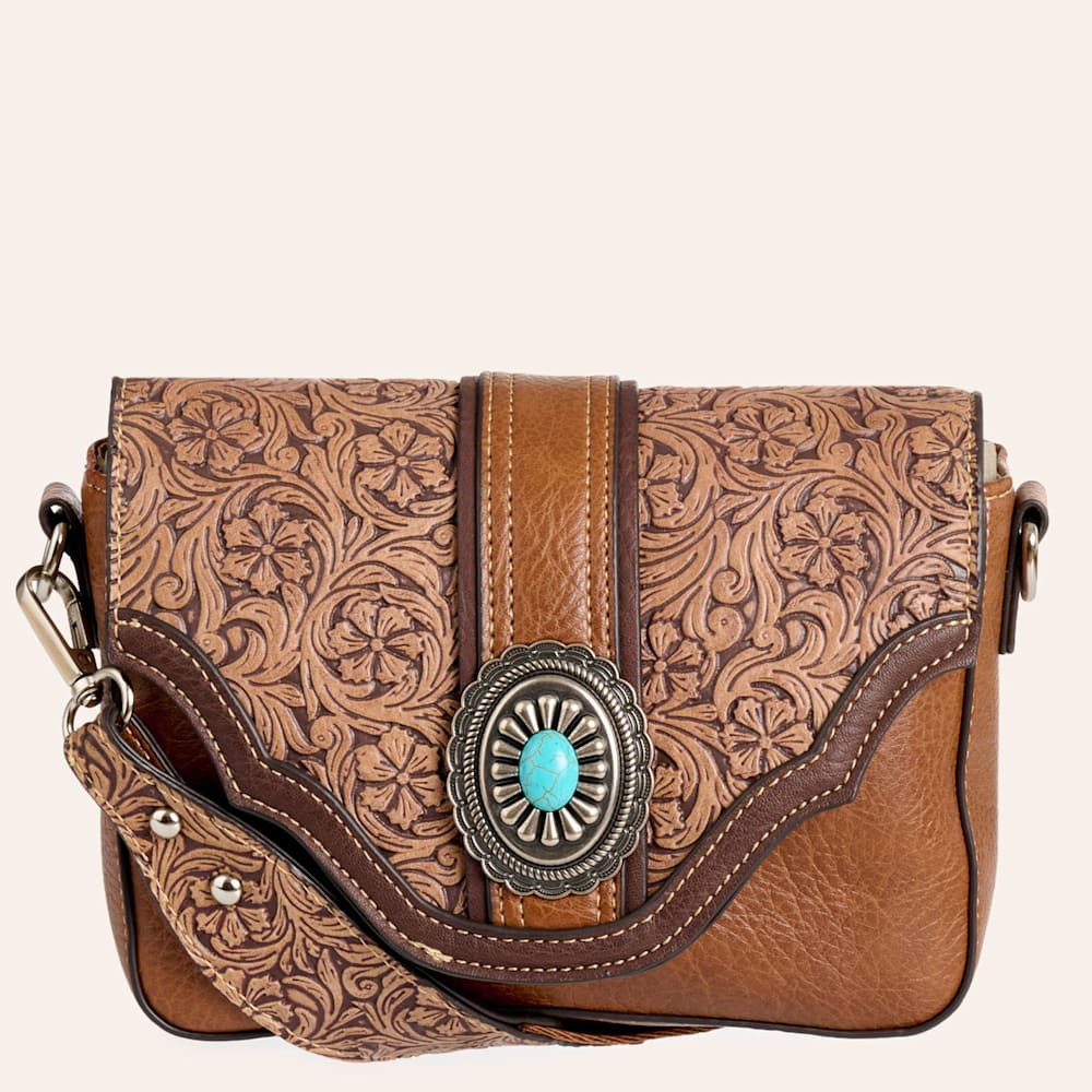 Justin Brown Floral Tooled Concho Small Crossbody Bag | Cavender's
