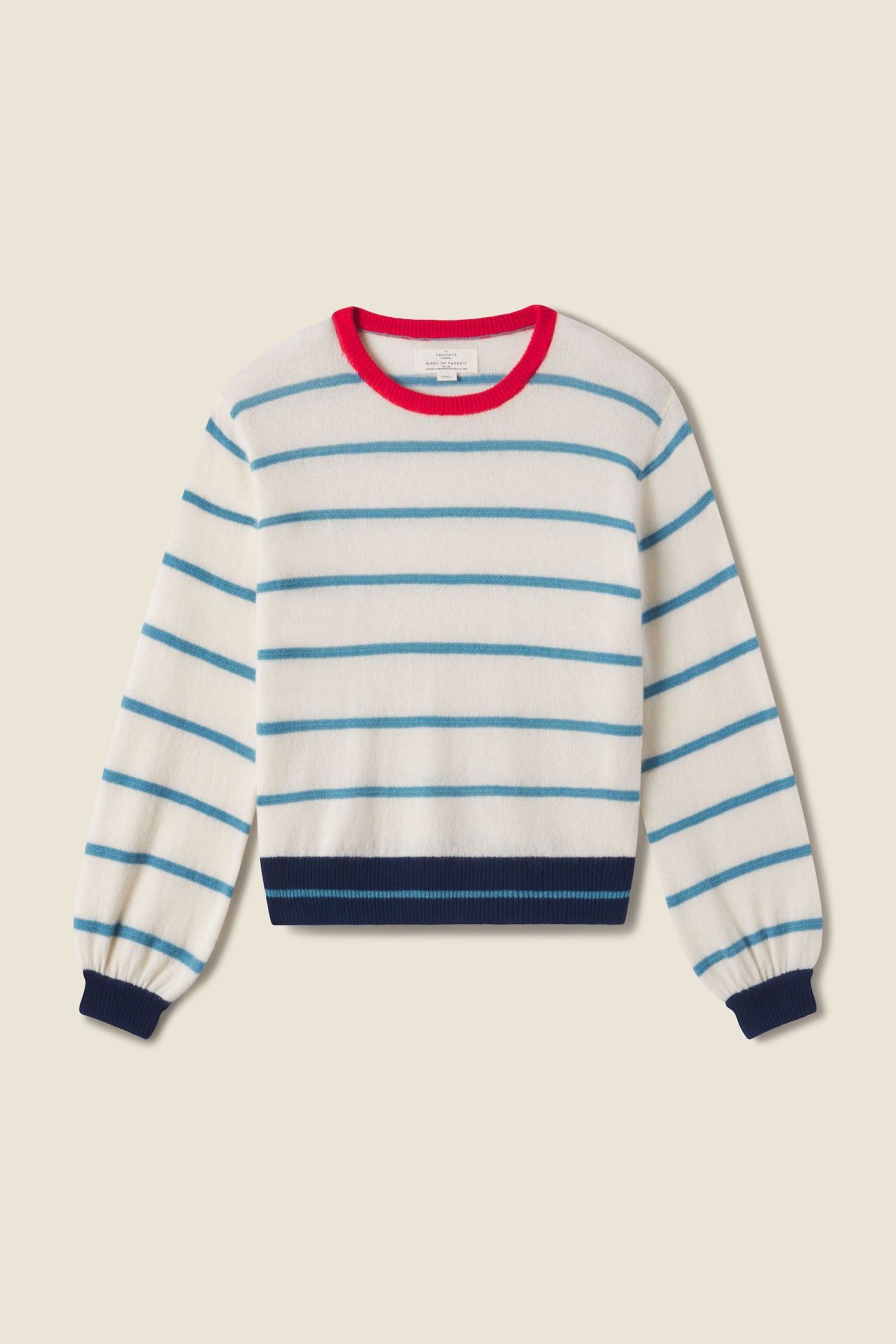 Ryann Sweater Antique White With Blue Stripe | TROVATA