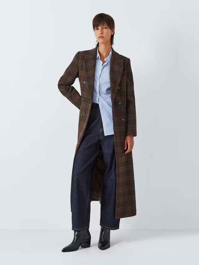 John LewisDouble Breasted Wool Blend Check Coat, Brown/Multi, 16 | John Lewis (UK)