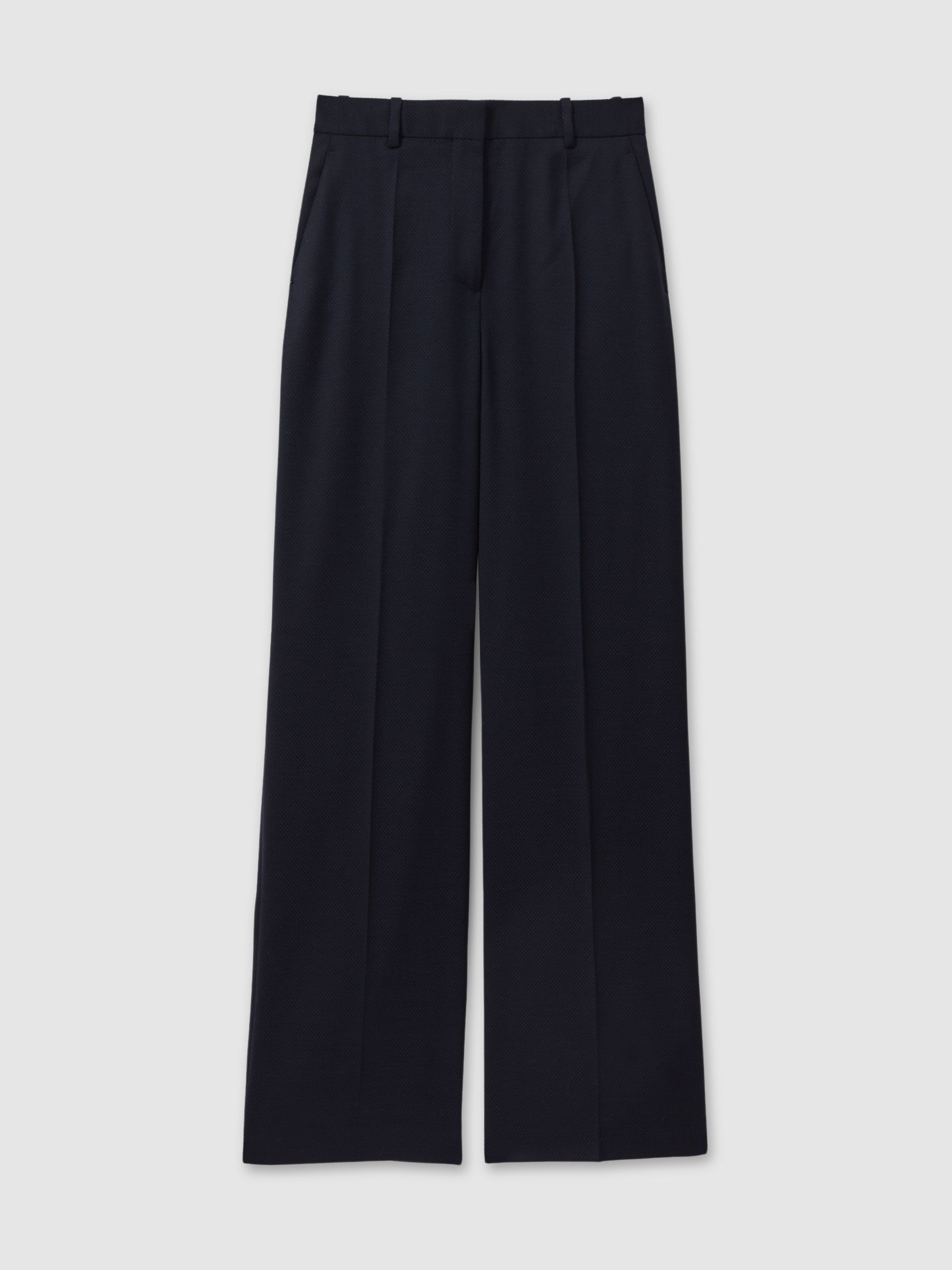 Petite Textured Wide Leg Suit Trousers in Navy | Reiss UK