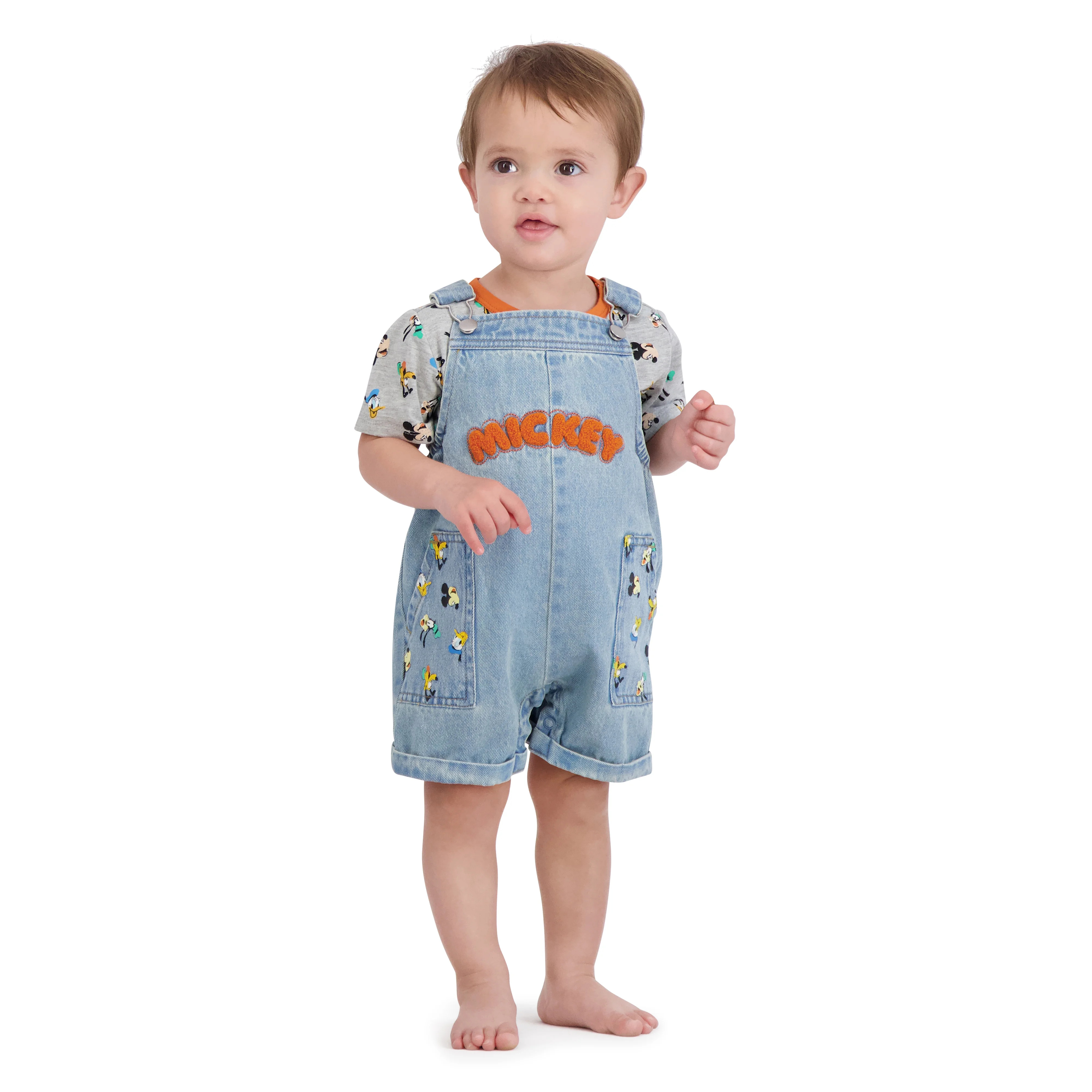 Disney Mickey Mouse Baby Boy 2 piece Shortall Set, Sizes 0/3 Months-24 Months | Walmart (US)