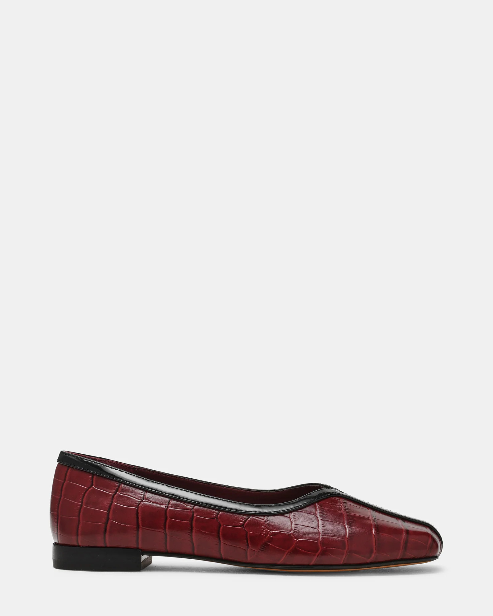 DORELIA Burgundy Crocodile Leather Square-Toe Ballet Women's Flat | Steve Madden (US)