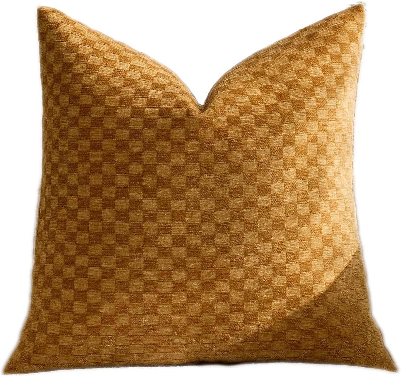 Croker Horse 24x24'' inches Chenille Plaid Throw Pillow Cover – Yellow Textured 3D Geometric Grid Checkered Plaid Pattern, Soft Modern Farmhouse Boho Cushion Case for Sofa Couch Bedroom Living Room | Amazon (US)