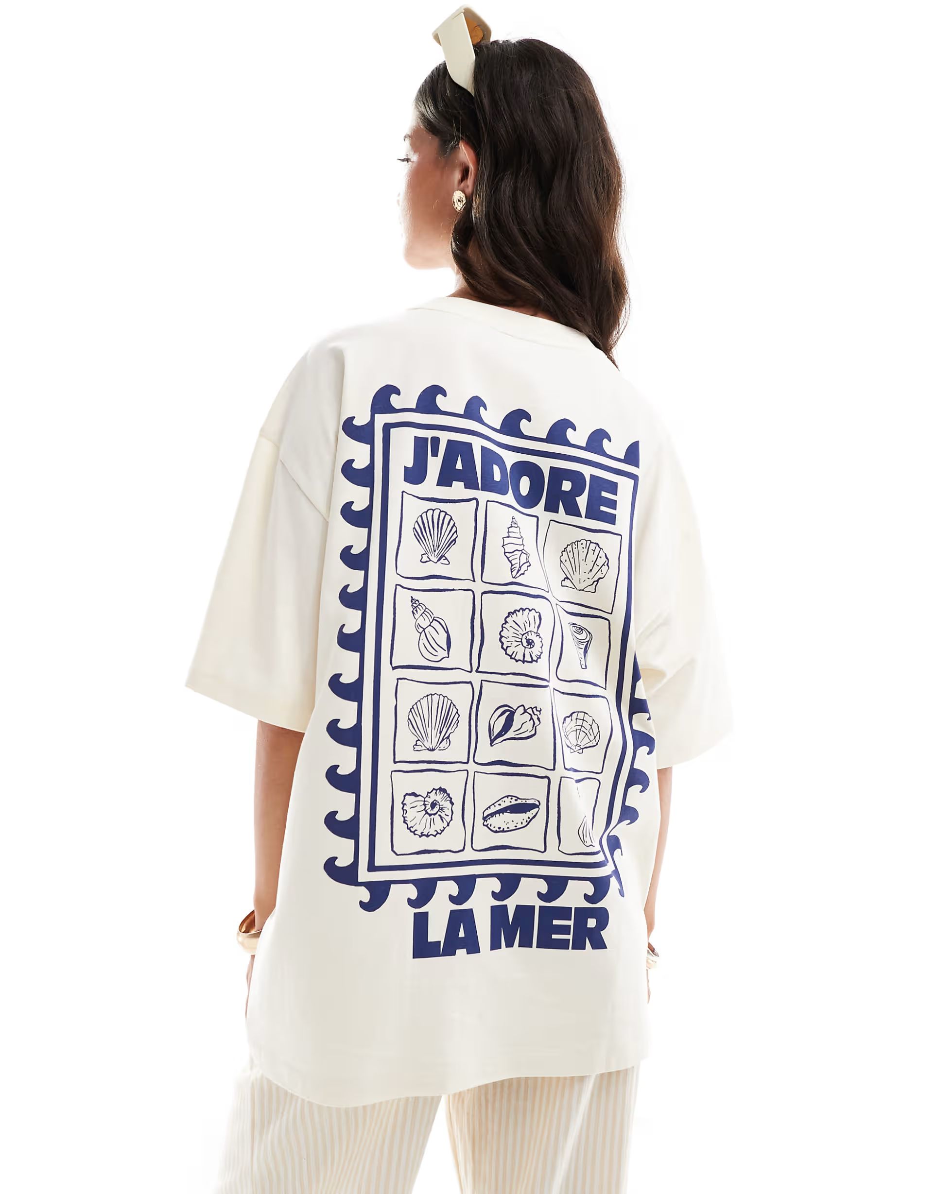 ASOS DESIGN oversized t-shirt with la mer shell graphic in cream | ASOS (Global)