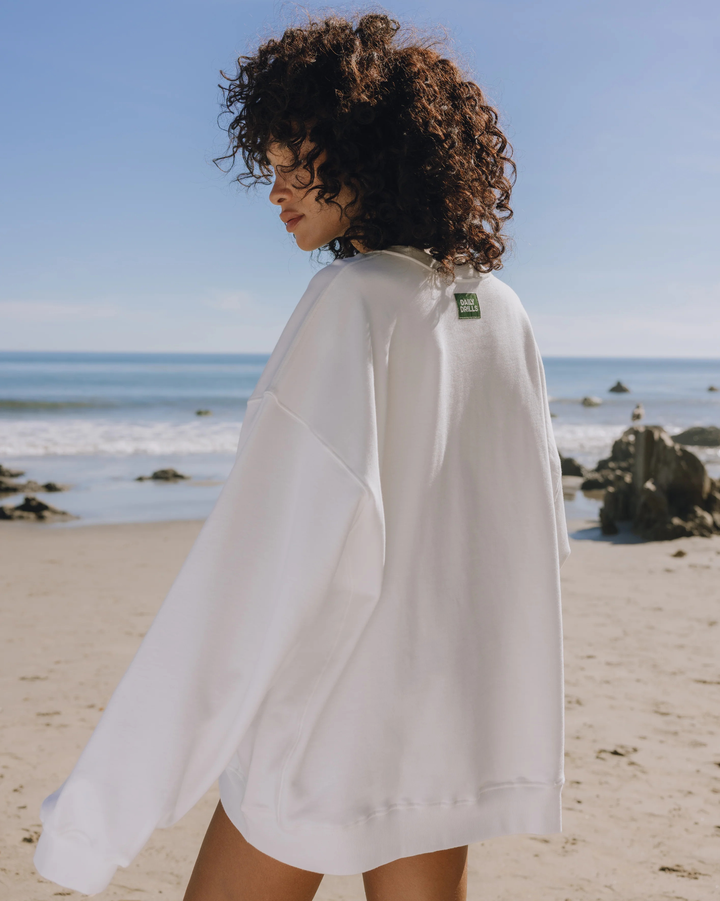 Oversized Sport Crew - Raw White with DD Green | Daily Drills LLC
