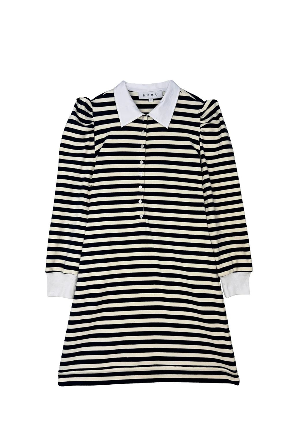 Collared Knit Dress - Navy Stripe | Shop BURU