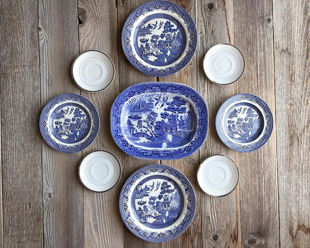 Wall Plate Collection of Blue and White Plates Set of 9 China English | Wall Hangings | Transferw... | Etsy (US)