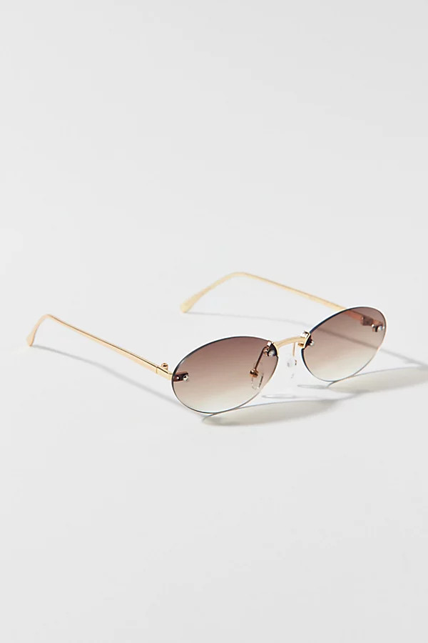 Rimless Micro Oval Sunglasses in Brown, Men's at Urban Outfitters | Urban Outfitters (US and RoW)