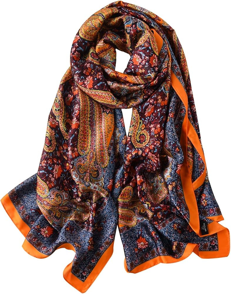 NUWEERIR Womens 100% Large Mulberry Silk Scarf Long Satin Scarf Fashion Designer Scarf Lightweight W | Amazon (US)