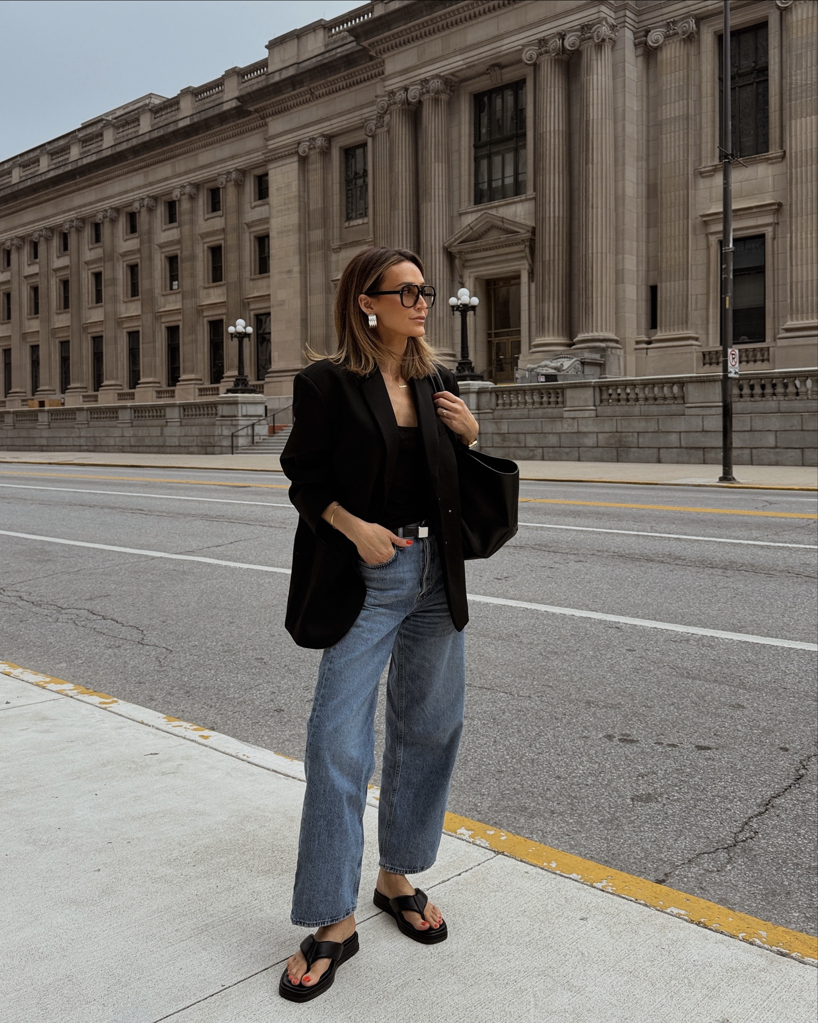 Friday outfit : heading out to get my MRI, pick up groceries and work on a couple of projects! 
Jeans 25, living the crop style, new sandals super cushiony! Oversized blazer size small 
Zara Tank small (I got the white and red also! New York large tote @Shopbop @Zara @Steve Madden US 

#LTKootd #LTKOver40 #LTKSeasonal