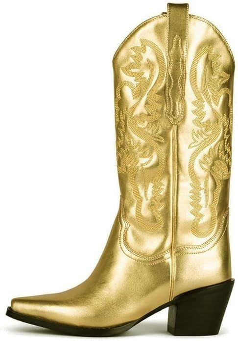 keleimusi Women's Cowgirl Boots Western Pointed Toe Knee High Pull-On Shoes | Amazon (US)