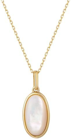 Amazon.com: S.Leaf 18Karat Gold Plated Minimalism Round Mother of Pearl Necklace for Women 925 St... | Amazon (US)