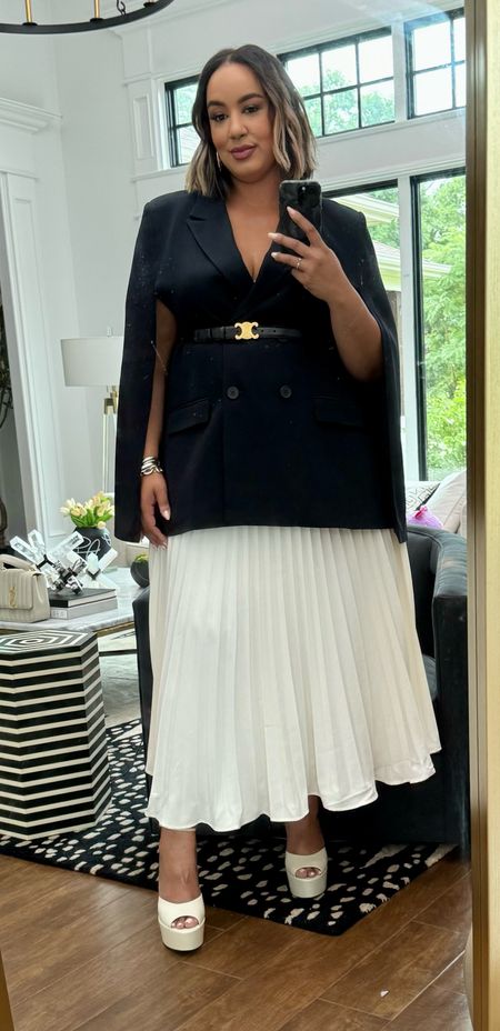 Chic sophisticated modest black and white cape blazer pleated skirt @Walmart under $40 dollars🙌🏽. 

#LTKMidsize #LTKWorkwear #LTKFindsUnder50