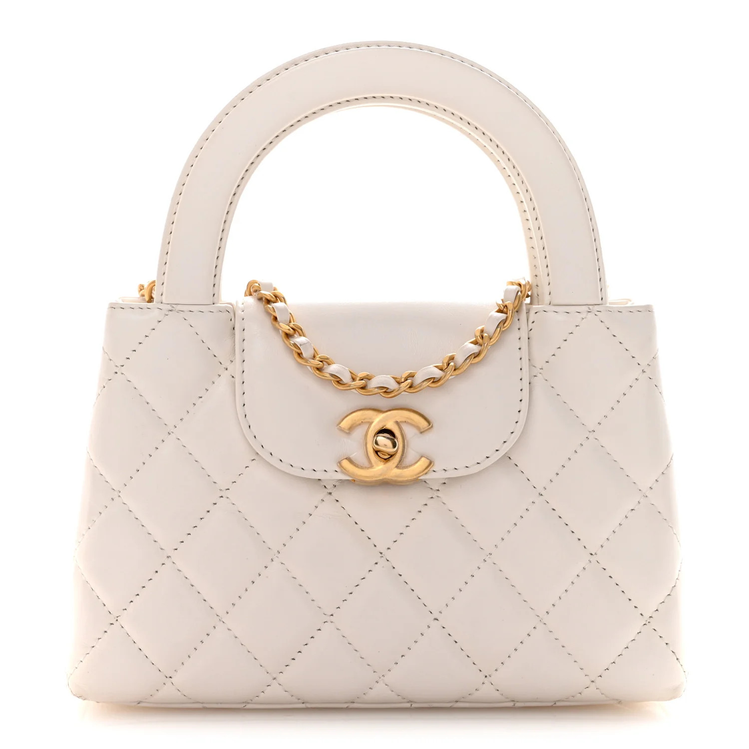 Shiny Aged Calfskin Quilted Nano Kelly Shopper White | FASHIONPHILE (US)