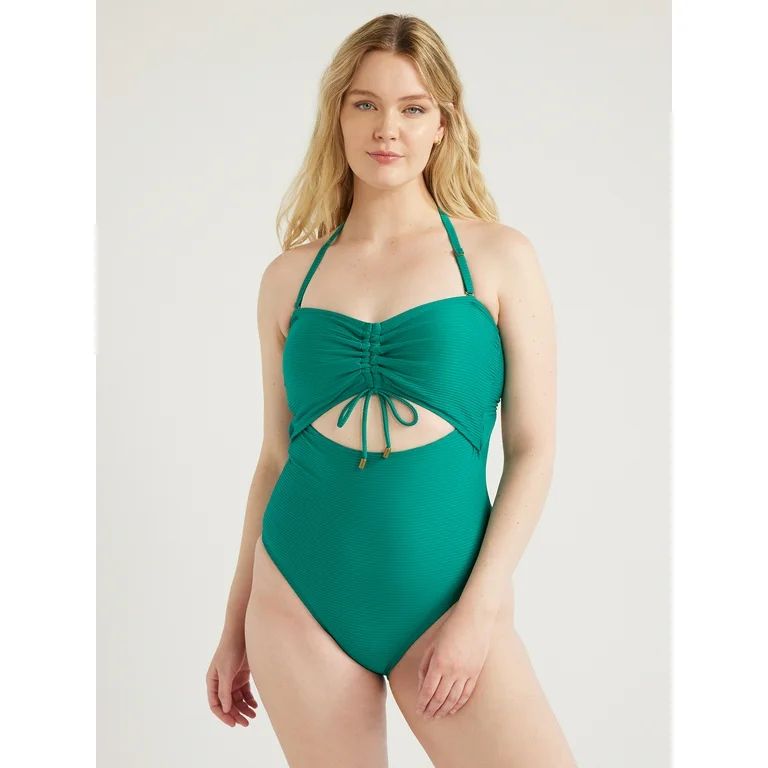 Time and Tru Women's and Women's Plus Cutout Ribbed One Piece Swimsuit, Sizes XS-2X - Walmart.com | Walmart (US)