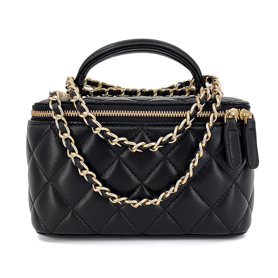 Small Genuine Leather Purse Quilted Crossbody Bag for Women, Mini Top-Handle Shoulder Handbag w/G... | Amazon (US)