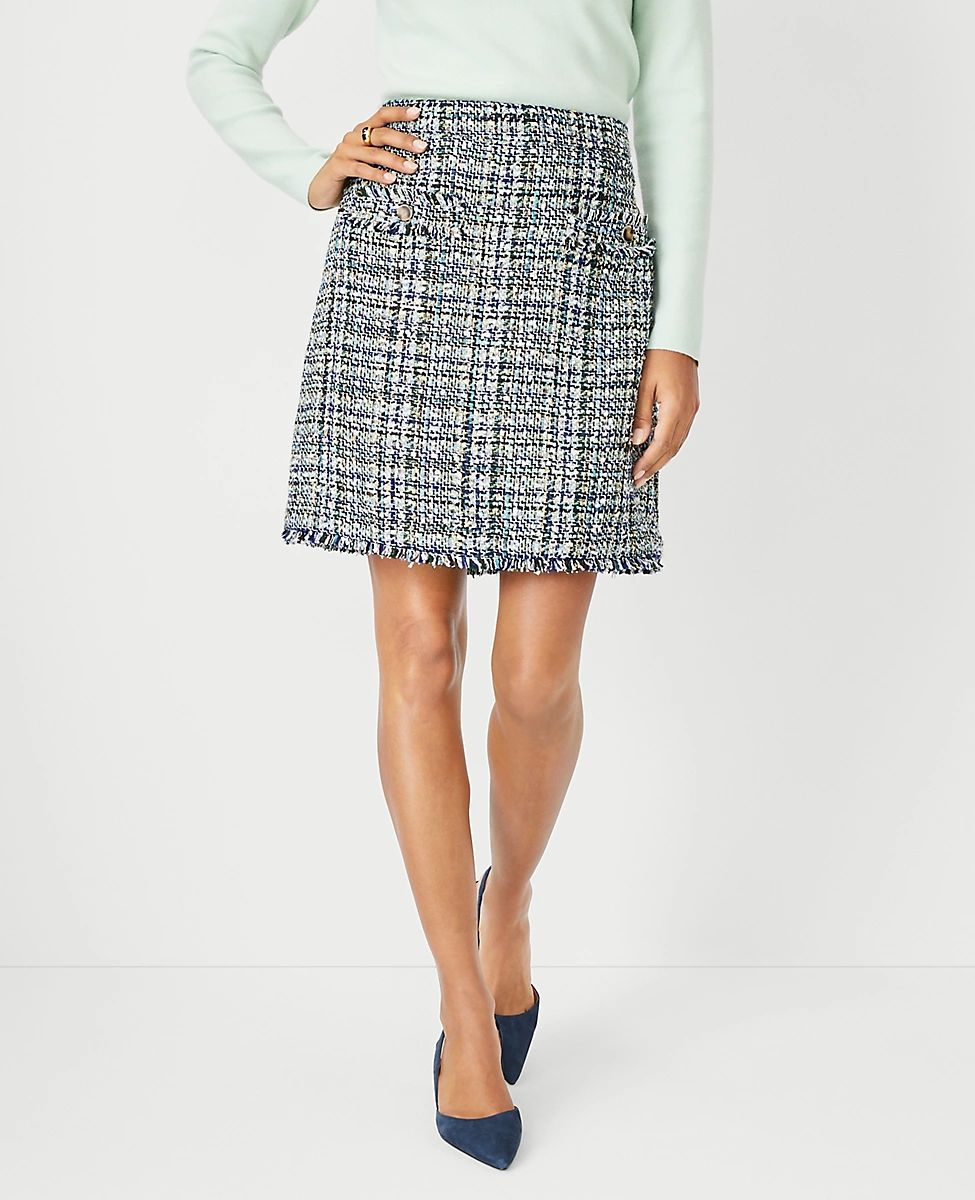 Tall Shimmer Fringe Tweed A-Line Pocket Skirt | Ann Taylor (US)