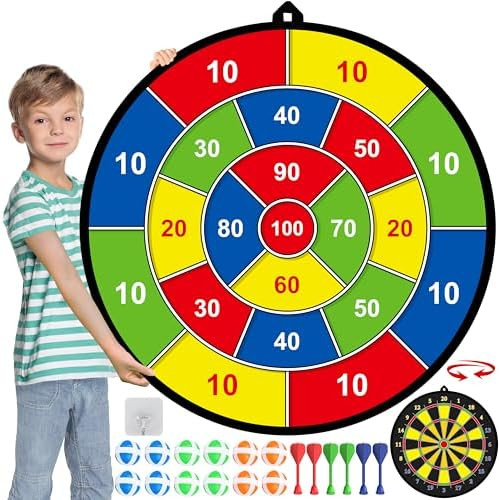 Large Dart Board for Kids, Kids Double-Sided Dart Board with Sticky Balls and Darts, Indoor/Outdo... | Amazon (US)