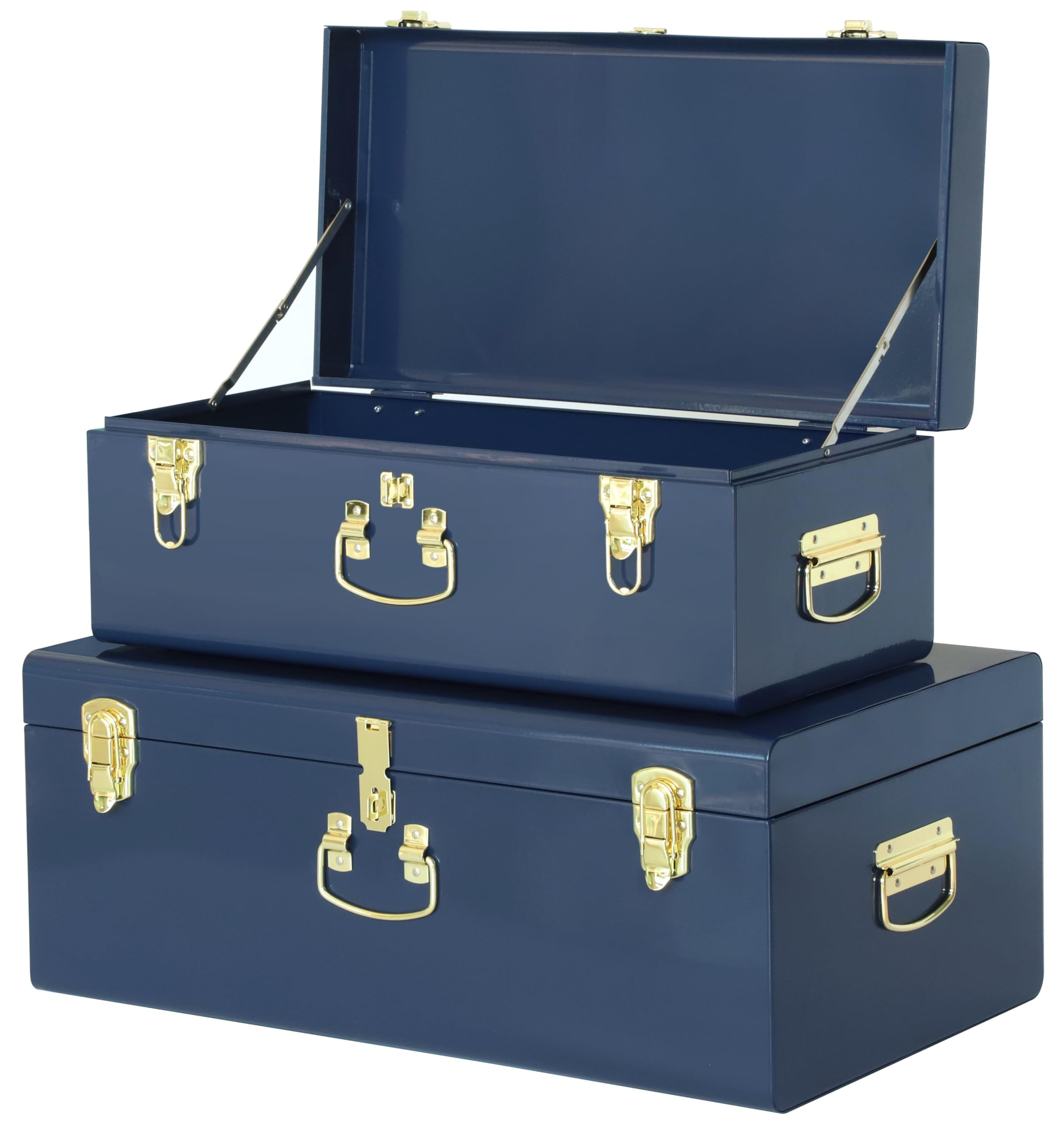 Vixdonos Decorative Large Metal Box Storage Trunk Chest Set of 2 College Dorm Organizer with Hard... | Amazon (US)