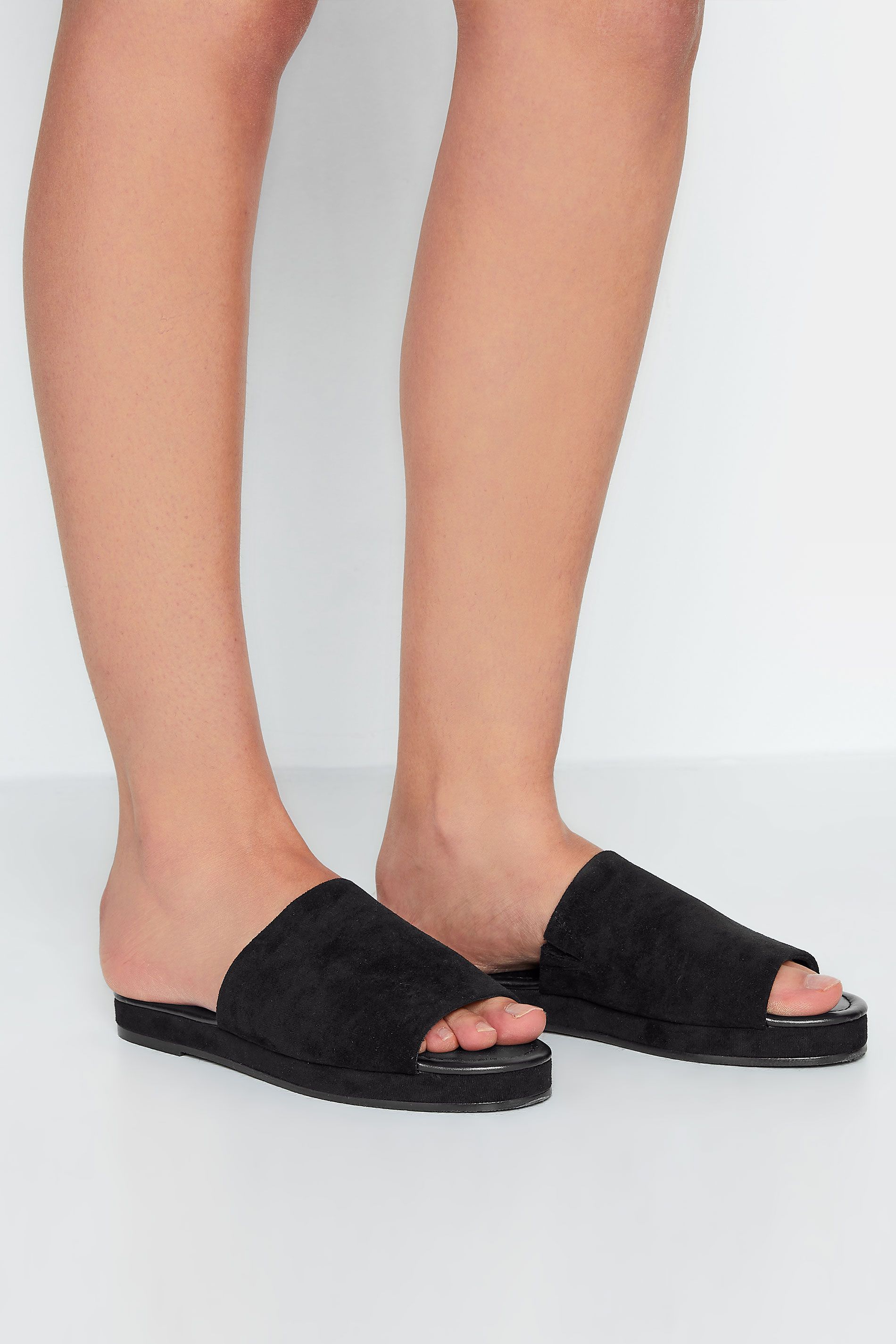 LTS Black Suede Mule Sandals In Standard Fit | Long Tall Sally