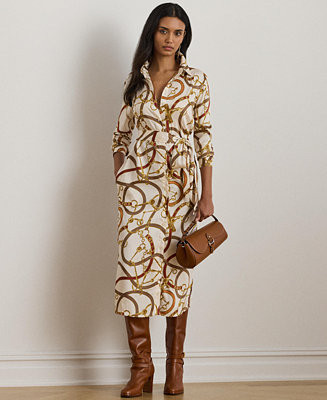 Lauren Ralph Lauren Women's Luxe Twill-Fayella Belting-Print Dress - Macy's | Macy's