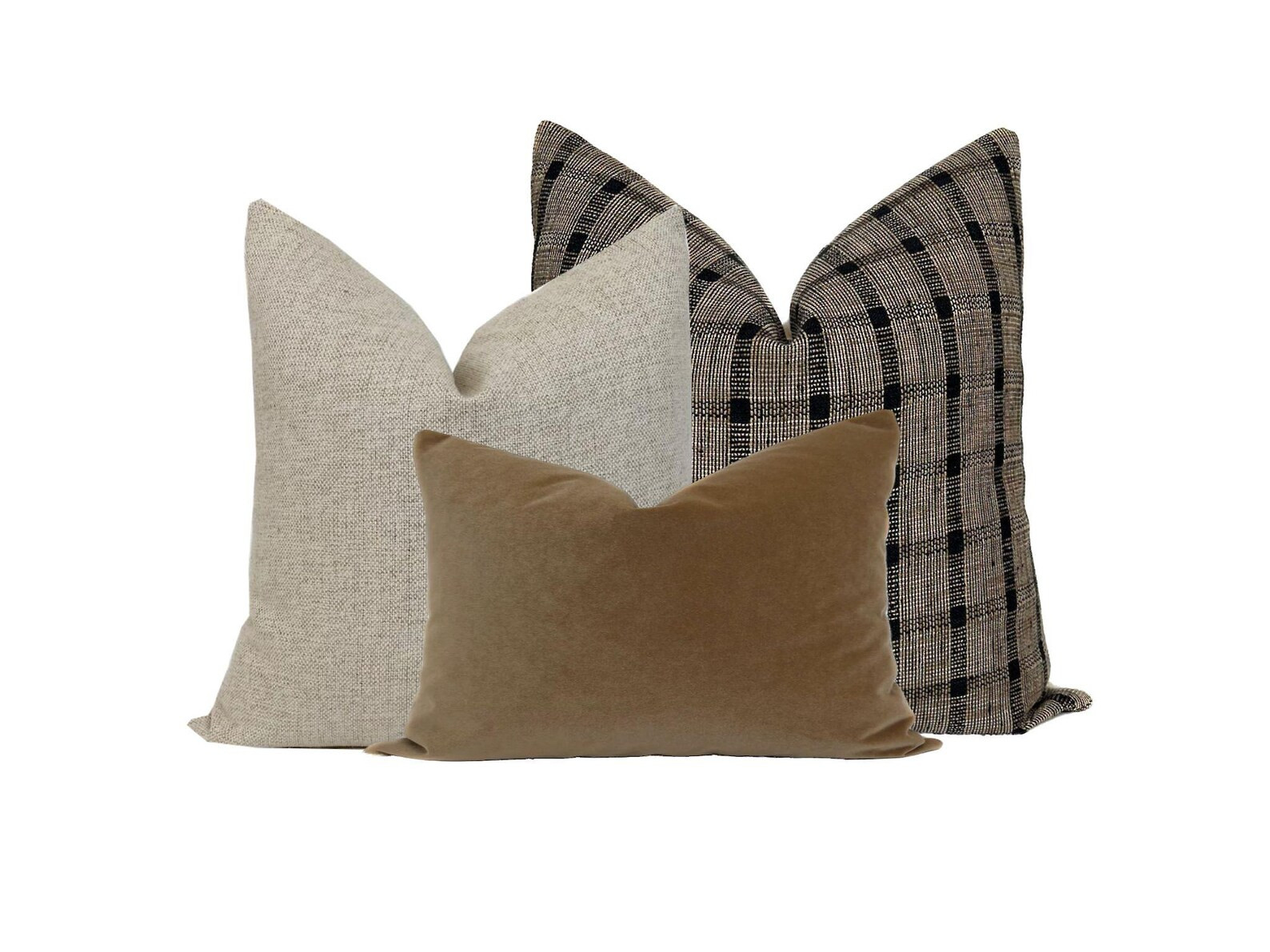 Neutral Pillow Cover Set: Plaid, Linen, Velvet Decorative Cushions - Etsy | Etsy (US)