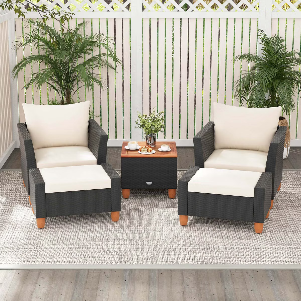 Costway 5 PCS Patio Furniture Set with Storage Table Ottomans Soft Pillows & Cushions | Target