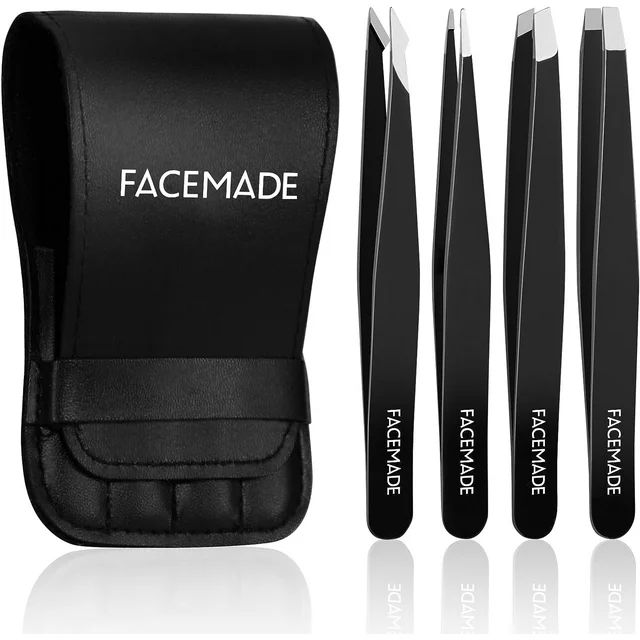 FACEMADE 4 Pcs Tweezers Set, Stainless Steel Hair Removal Makeup Tool, Gift, Black | Walmart (US)