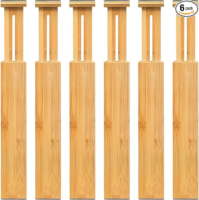 VaeFae Adjustable Bamboo Drawer Dividers, Expandable Drawer Organizer for Kitchen, Bedroom, Bathr... | Amazon (US)