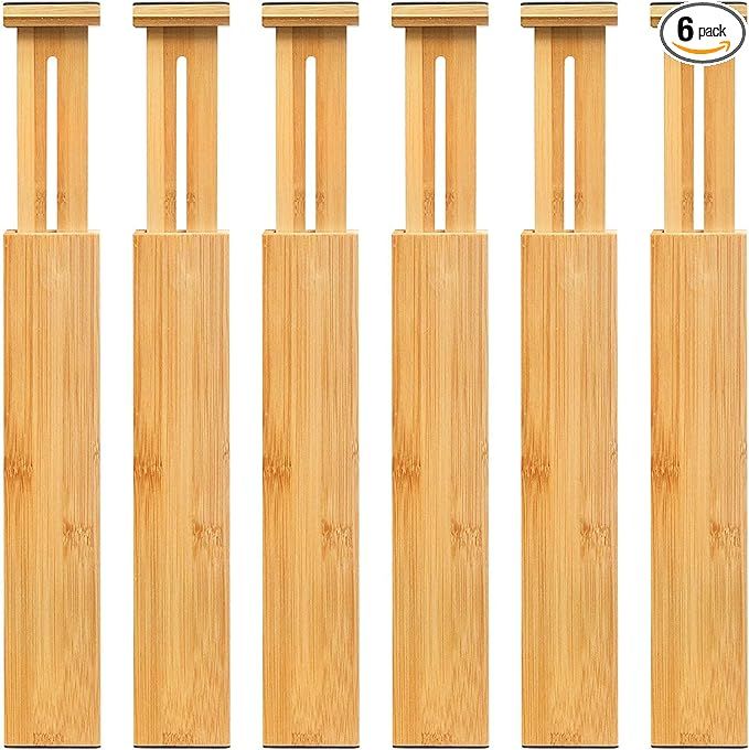 VaeFae Adjustable Bamboo Drawer Dividers, Expandable Drawer Organizer (16.7-21.9 in) for Kitchen,... | Amazon (US)