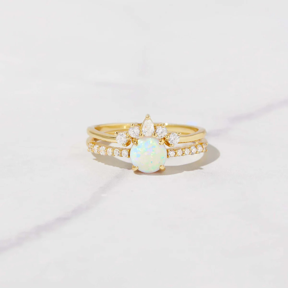 Opal Ring Set w Pave Band | Sami Jewels