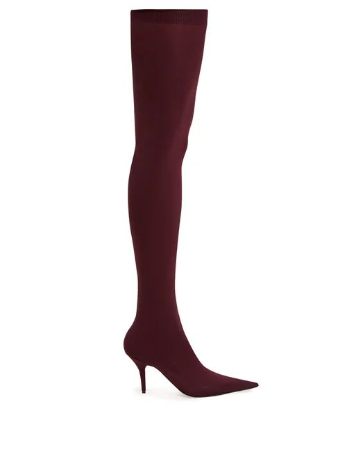 Balenciaga - Knife Over The Knee Bootie - Womens - Burgundy | Matches (UK)