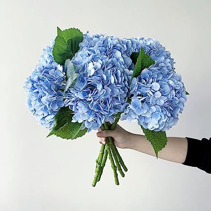 Yalzone 3 Pcs 21’’ Artificial Graduated Blue Hydrangea Natural Lifelike Real Touch Faux Singl... | Amazon (US)