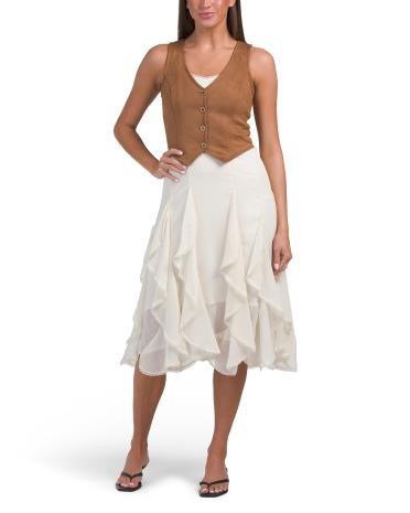 2pc Suede Vest And Ruffle Dress Set | TJ Maxx