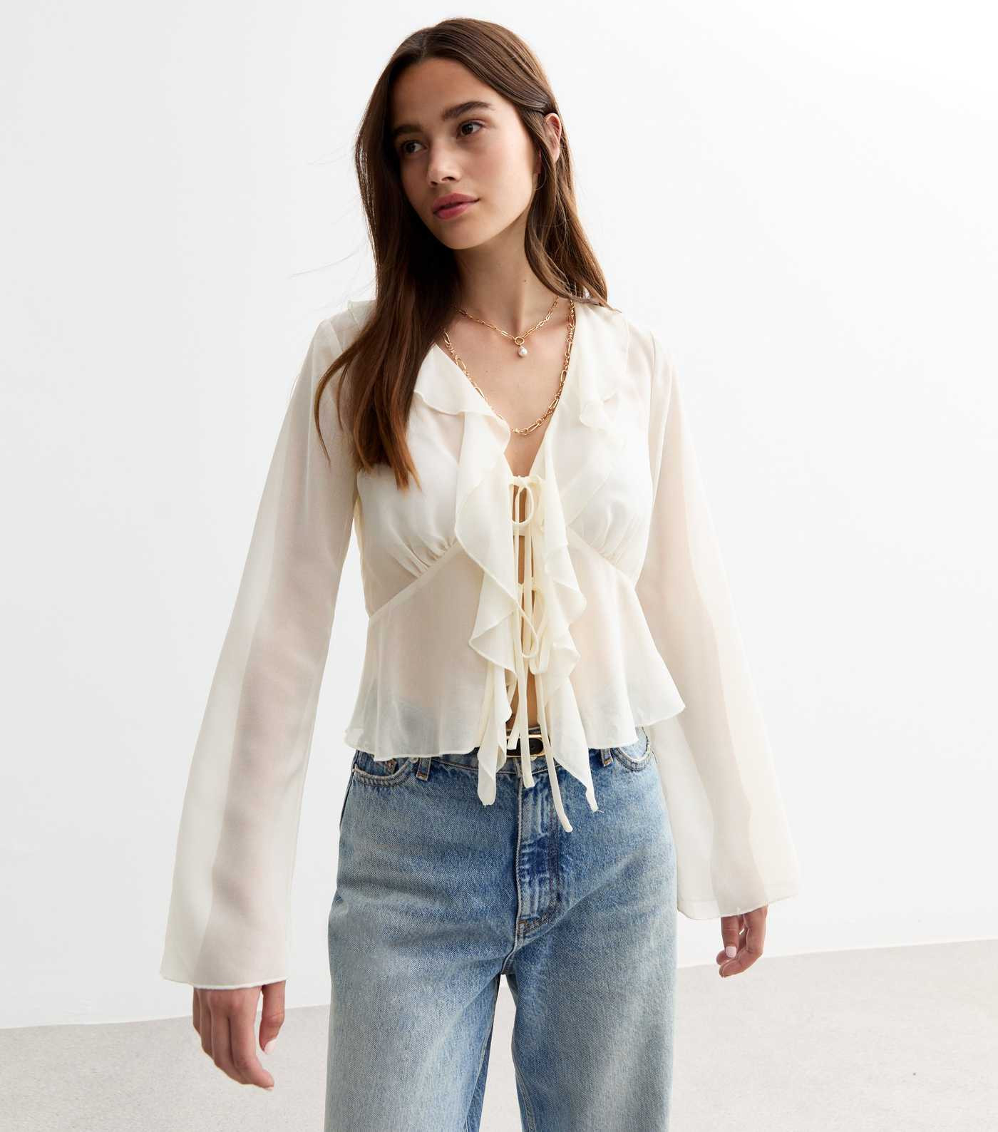 Cream Ruffle Tie Front Top 
						
						Add to Saved Items
						Remove from Saved Items | New Look (UK)