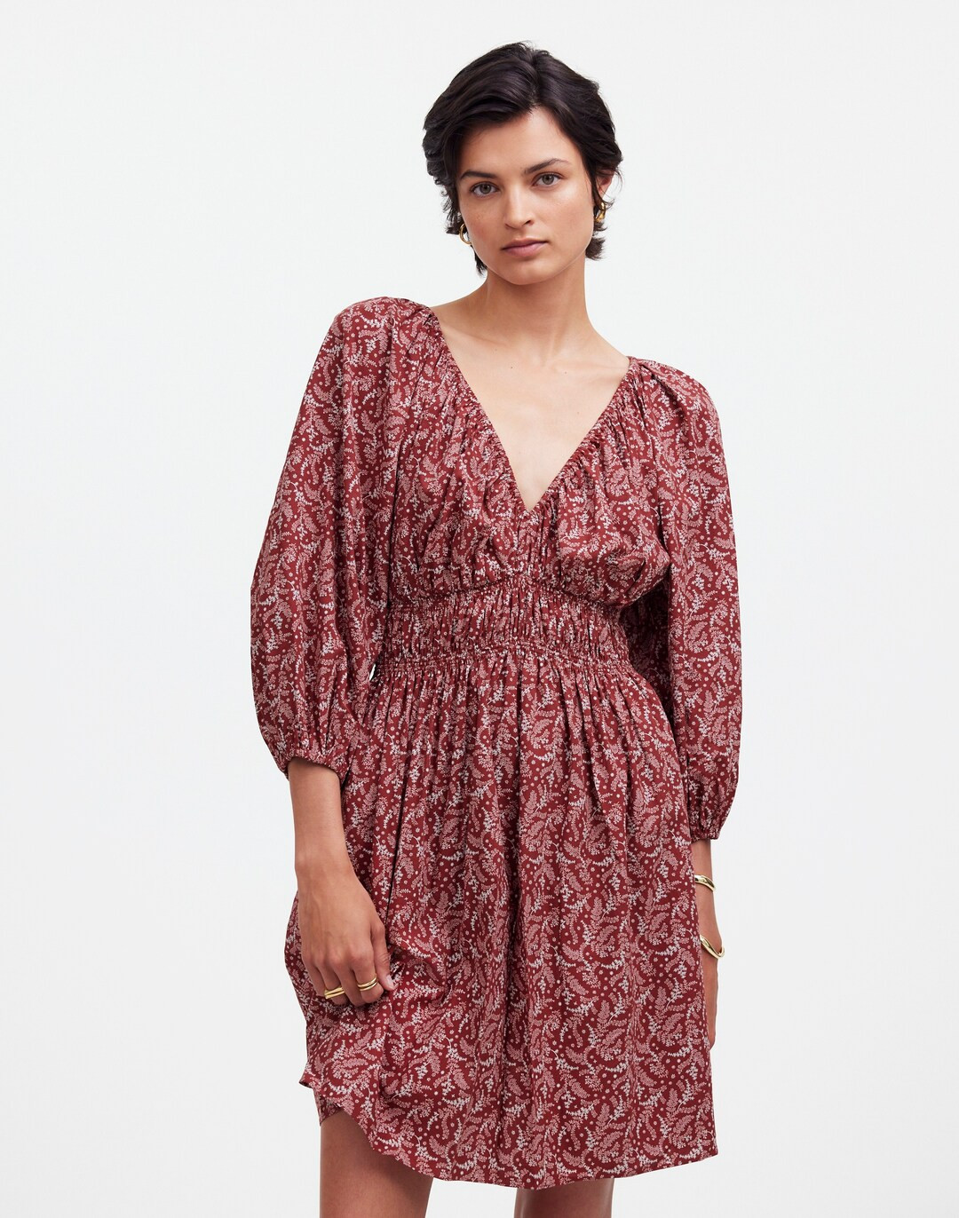Puff-Sleeve V-Neck Mini Dress in Paisley Floral | Madewell