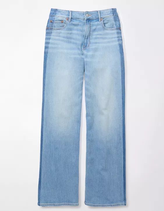 AE Dreamy Drape Stretch Side Stripe Super High-Waisted Baggy Wide-Leg Jean | American Eagle Outfitters (US & CA)