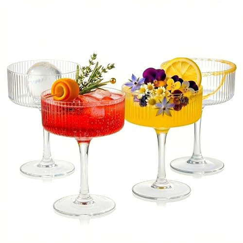 Ciaell Ribbed Coupe Glasses set of 4 - Vintage Cocktail Coupe Glasses - 10 oz Classic Martini Glass - Bar Drinking Glass Set Prefer for Cocktail, Espresso, Wine, Party & Gift | Amazon (US)